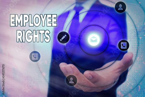 Text sign showing Employee Rights. Business photo text All employees have basic rights in their own workplace photo