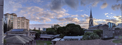 Dusk over Central Union Church and city of Honolulu