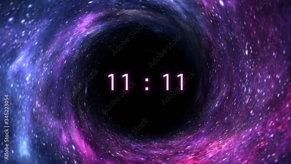 inscription number 11: 11 on the galaxy background. Numbers are the  Universal language offered by the deity to humans as confirmation of the  truth. Stock Illustration
