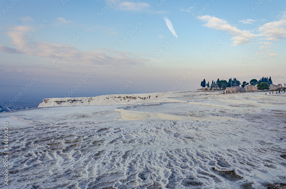 sunrise in the fog  in winter landscape in pamukkale