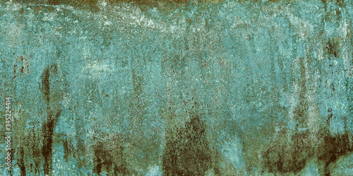 Old Green Corrosion Surface. Green Rust Grunge Sheets Of Metal. Oxidized Bronze Covered By Rust And Corrosion. photo