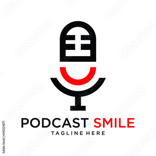 illustration vector graphic logo combination of smiles with podcasts in modern style lines