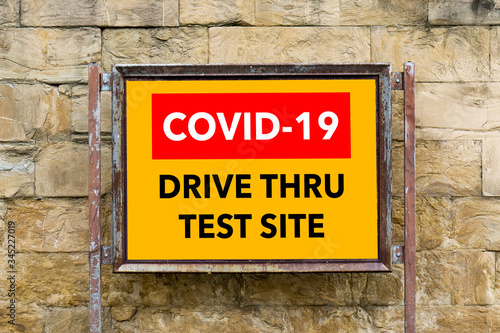 Coronavirus panic, drive through for Covid-19, Drive-thru coronavirus testing sign banner, testing Drive-up lab, laboratory Coronavirus,temporary Covid 19 drive through experiment for people signage