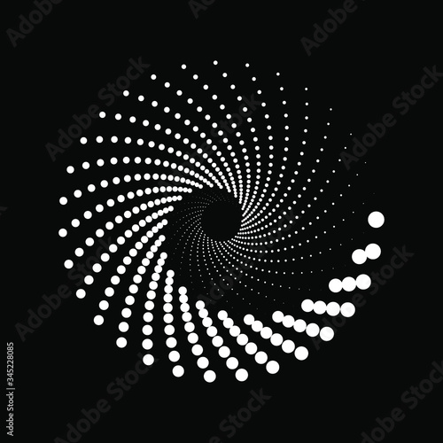 White vortex shape with halftone dots. Geometric art. Trendy design element for frame, logo, tattoo, sign, symbol, web, prints, posters, template, pattern and abstract background