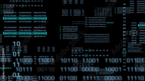 Big Data Binary Number Code Perspective Series View Illustration. Statistic Encoder Decoder Futuristic Information Technology Texture Background.