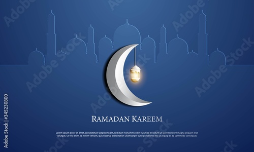Vector graphic of Ramadan Kareem with Blue Mosque Background. Fit for greeting card, wallpaper and other ramadan background.
