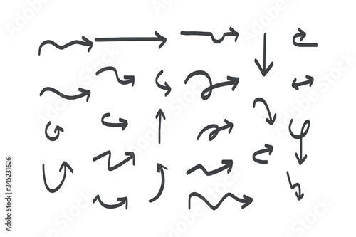 Hand drawn arrows. Doodle direction mark. Handmade sketch symbols set on a white background. vector illustration graphic design elements.