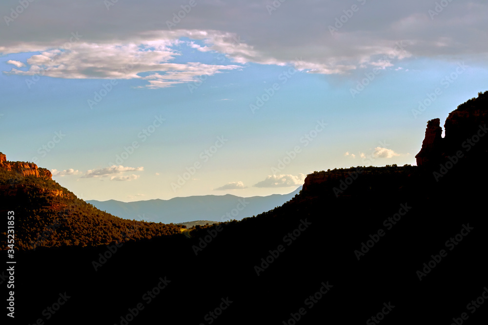 Silhouette of mountains moments before sunset near Sedona Arizona