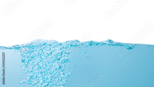 Water splash and ripple bubbles over white background