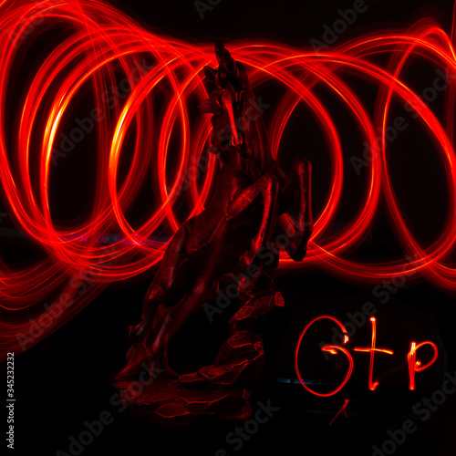 Horse with red lights and fire