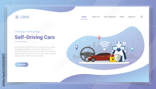 self driving cars technology concept with artificial intelligence for website template or landing homepage