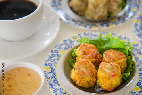  fried Dumpling traditional chinese food with souce