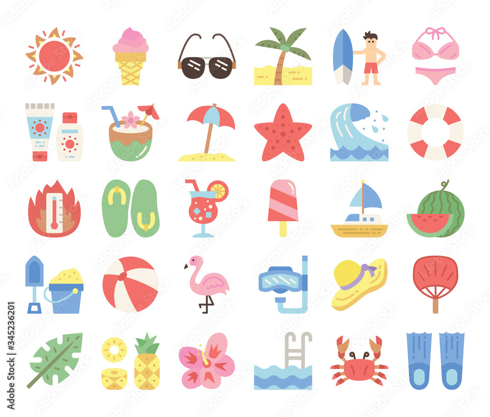 Fototapeta premium summer flat vector icons