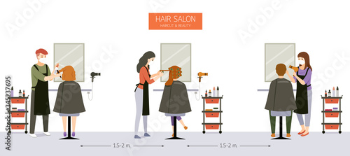 Interior Decoration of Hair Salon, Beauty salon, Barber Shop With Customer, Hairdresser, Furniture And Equipments