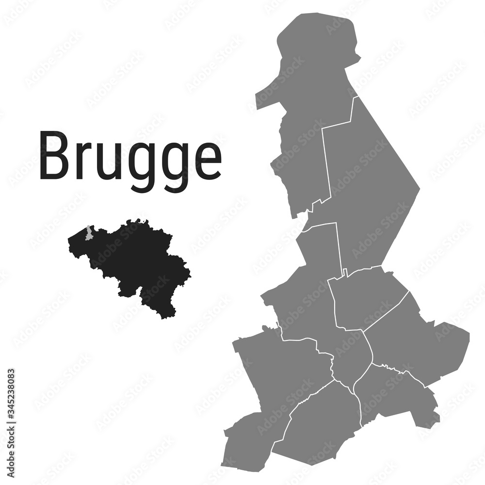 Naklejka premium Brugge map Bruges districts administrative vector template with Belgium map