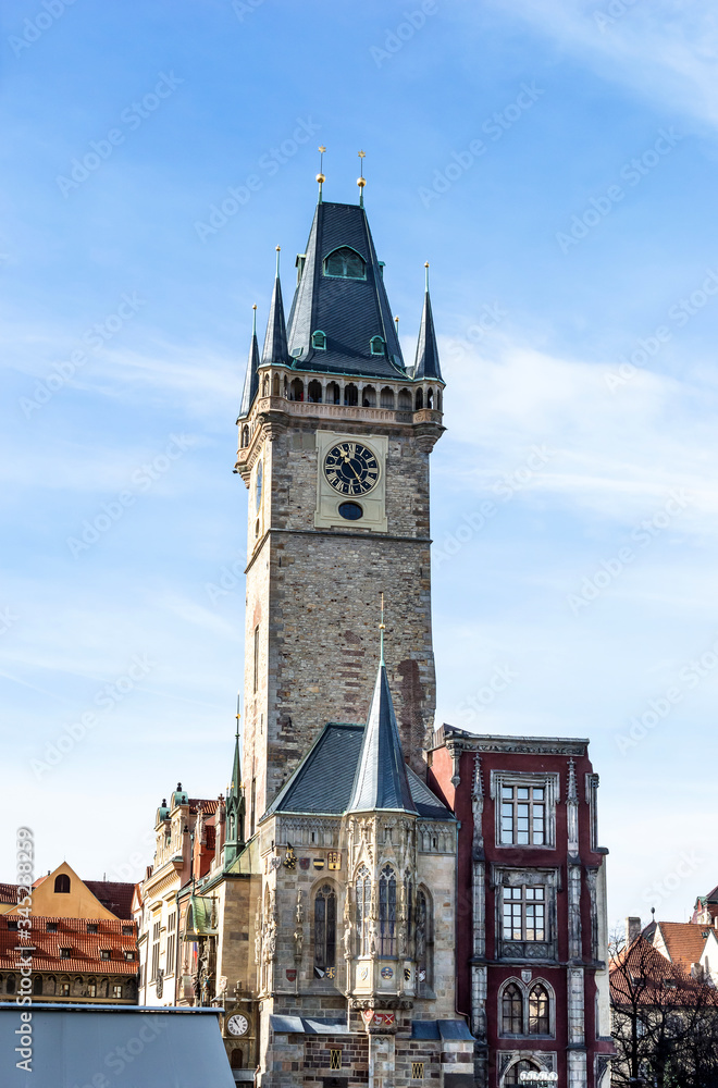 Clock tower of Old Town Hall in Prague.