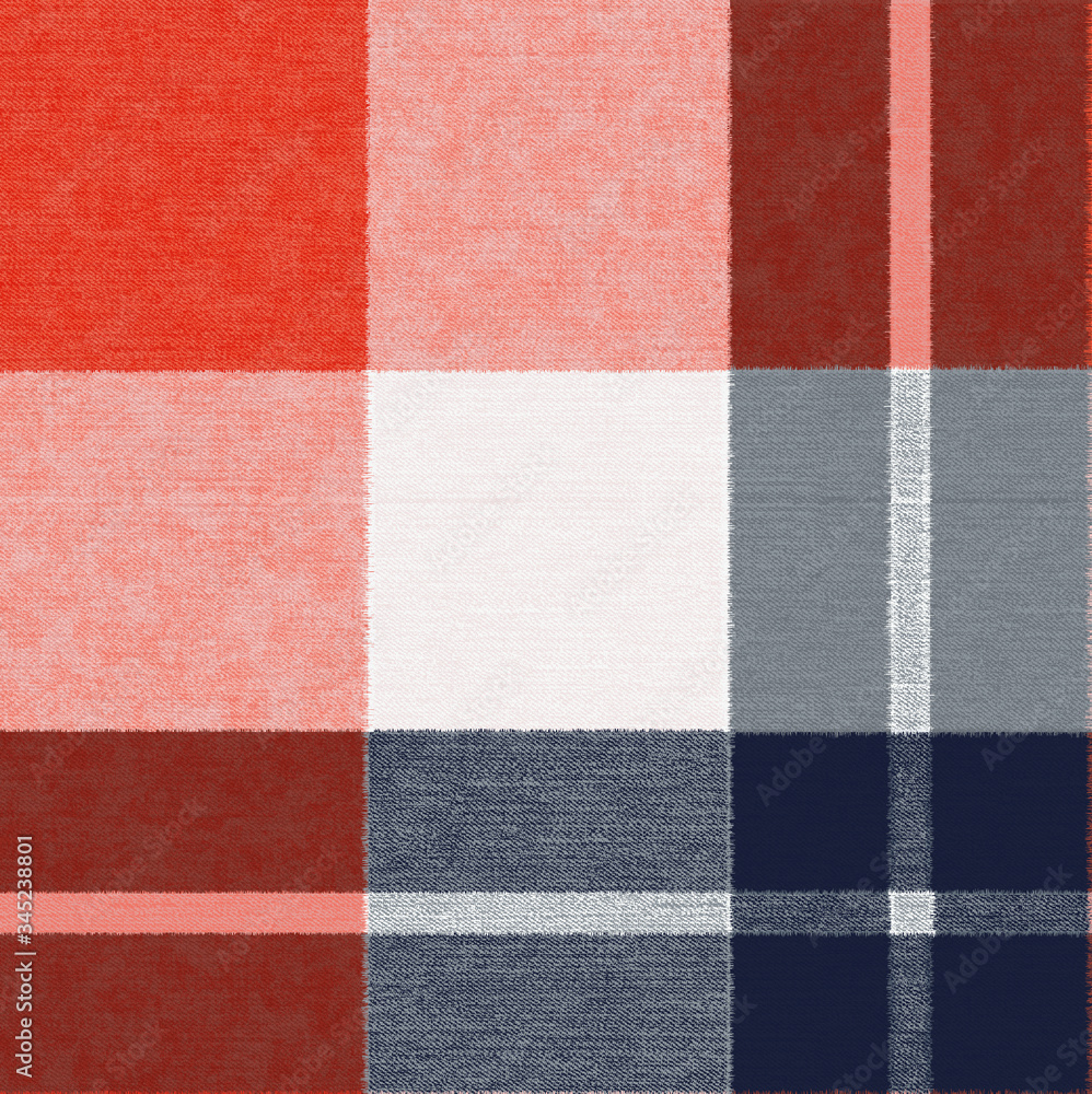 Seamless fabric texture print.Plaid check pattern in red, beige, white, dusty blue and black. Seamless fabric texture print.Plaid check pattern in red, beige, white, dusty blue and black.
