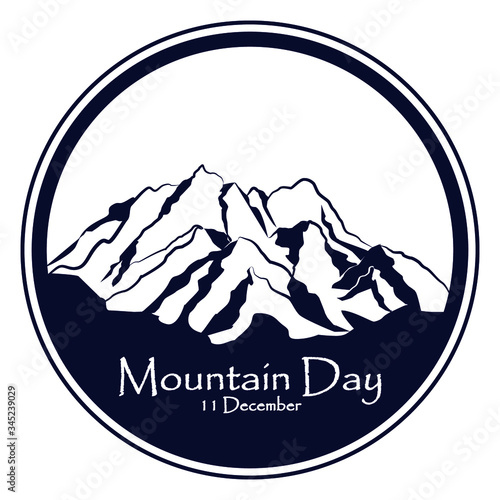 International mountain day, December 11,extreme mountains rock landscape nature outdoor with hand drawn and lettering in ribbon vector