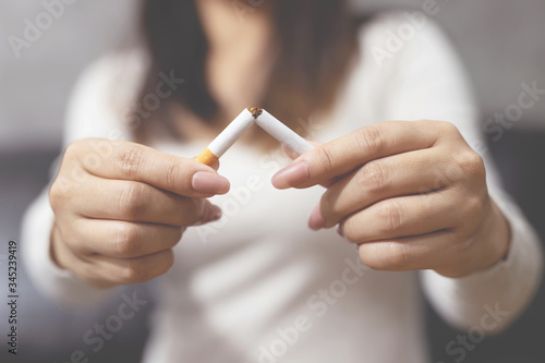 woman refusing cigarettes concept for quitting smoking and healthy lifestyle.or No smoking campaign Concept.