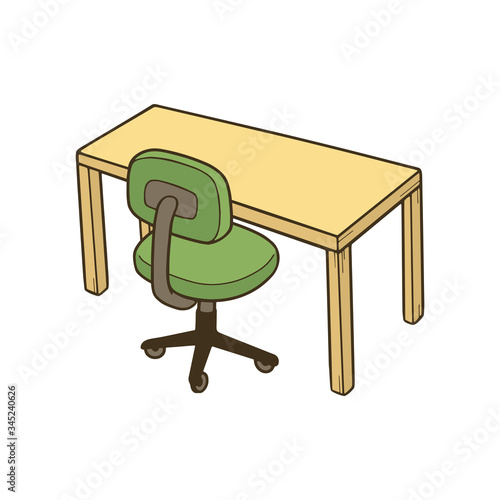茶色の机とビジネスチェアのイラスト
