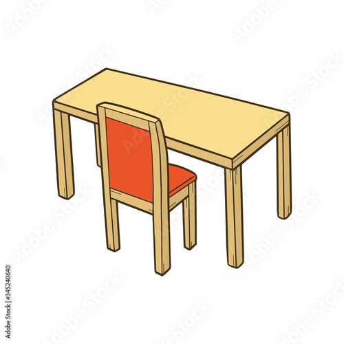 茶色の机といすのイラスト