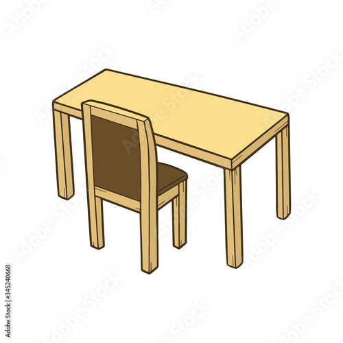 茶色の机といすのイラスト
