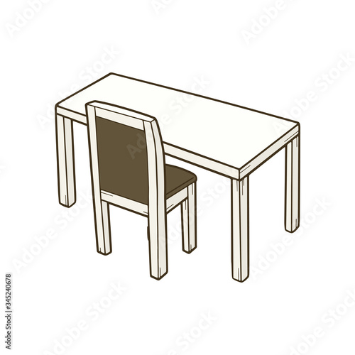 白色の机といすのイラスト