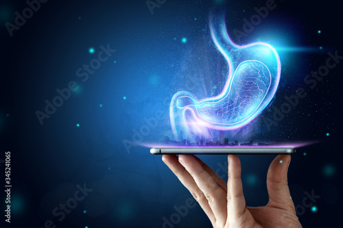 Schilderij op canvas Hologram of the stomach, endoscopy procedure