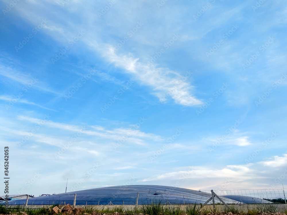 Station bio-gas factory industrial with view sky nature. Area biogas industry pollution 