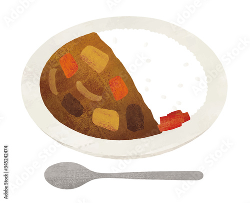 カレーとスプーン水彩