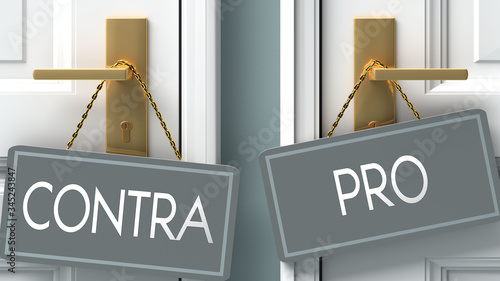 Bild auf Leinwand pro or contra as a choice in life - pictured as words contra, pro on doors to sh
