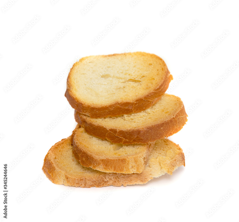 Toasted bread crouton cracker on a white background. Toasted bread crouton cracker on a white background.