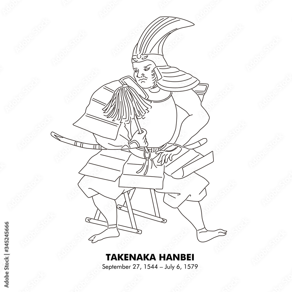 Fototapeta premium 竹中半兵衛（1544 – 1579） 日本の歴史 人物 線画イラスト