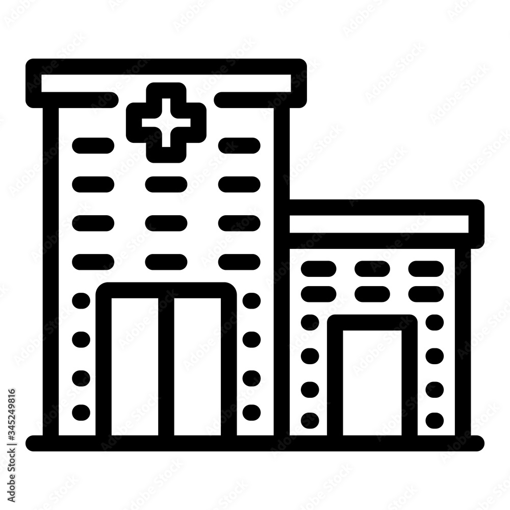 Hospital building icon. Outline hospital building vector icon for web design isolated on white background Hospital building icon. Outline hospital building vector icon for web design isolated on white background
