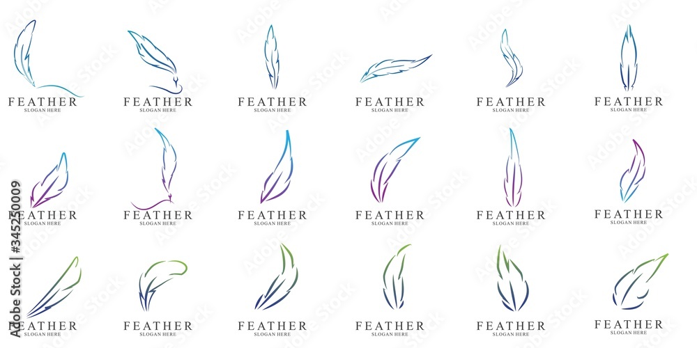 Set of Feather logo design Set of Feather logo design