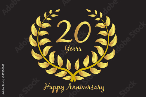 Happy 20th anniversary gold wreath laurel vector