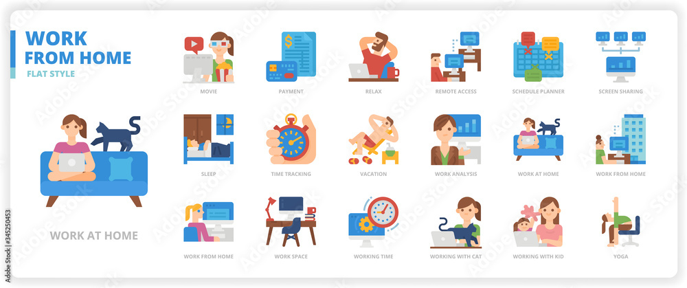 Work from home icon set Work from home icon set