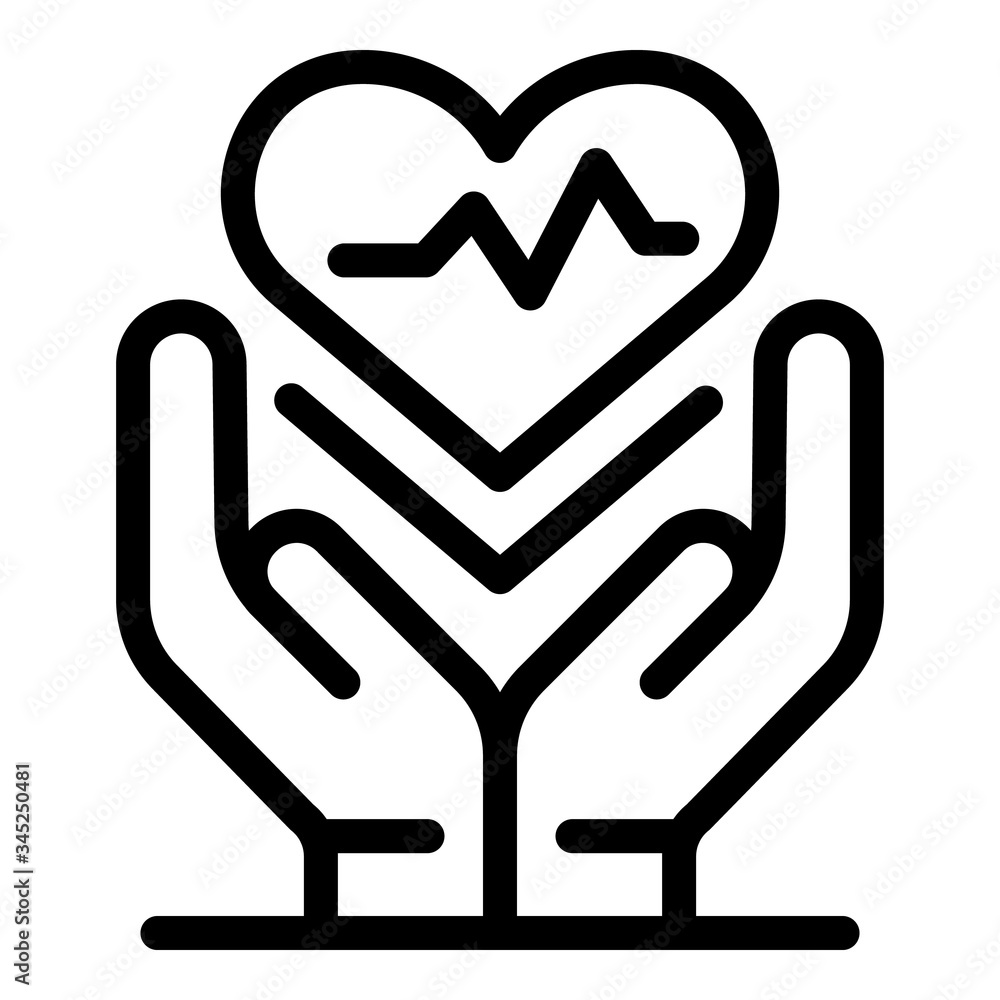 Fototapeta premium Heart in the hands icon. Outline heart in the hands vector icon for web design isolated on white background
