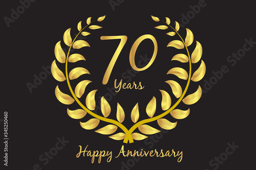 Happy 70th anniversary gold wreath laurel vector
