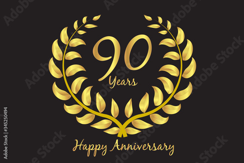 Happy 90th anniversary gold wreath vector