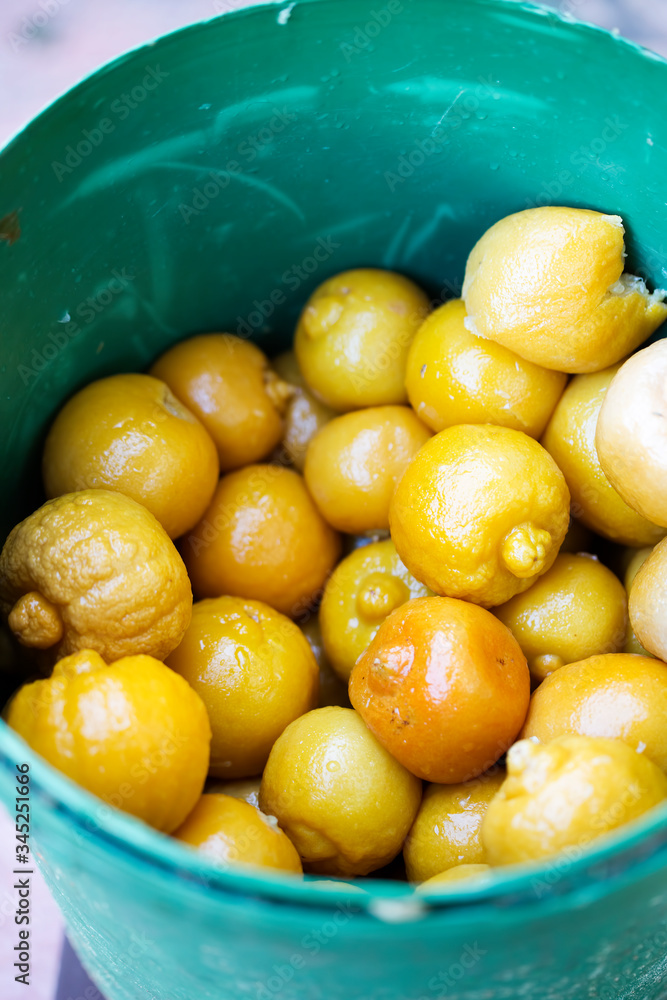 Preserved lemons, food market, Essaouira, Morocco Preserved lemons, food market, Essaouira, Morocco