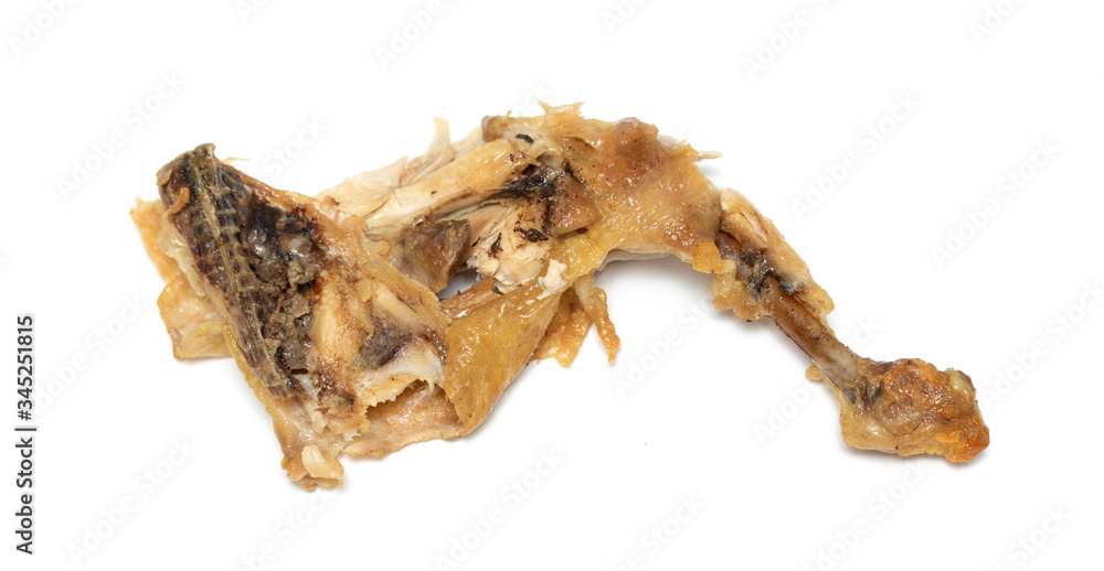 Fried chicken leg with ham on a white background. Fried chicken leg with ham on a white background.