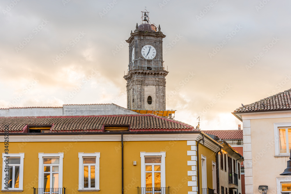 Clock tower of Torre dell'Orologio in the town Avellino, capital of the province of Avellino in the Campania region of southern Italy