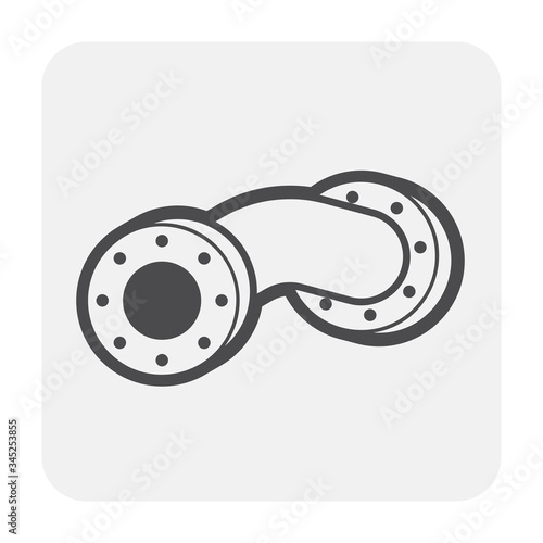 Pipe vector icon. Made from steel or metal connection by flange fitting fixing by screw and bolt. Part for pipeline construction to transport oil and gas in industry, water in plumbing and irrigation.