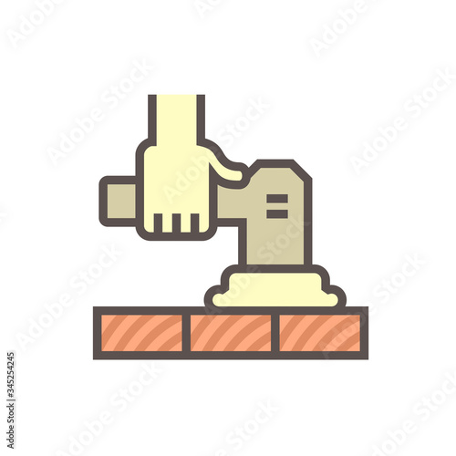 Floor sanding in construction or renovation work vector icon. That process to removing the top surfaces of a wooden floor i.e. hardwood and parquet by sandpaper with abrasive, grinder or sander tool.