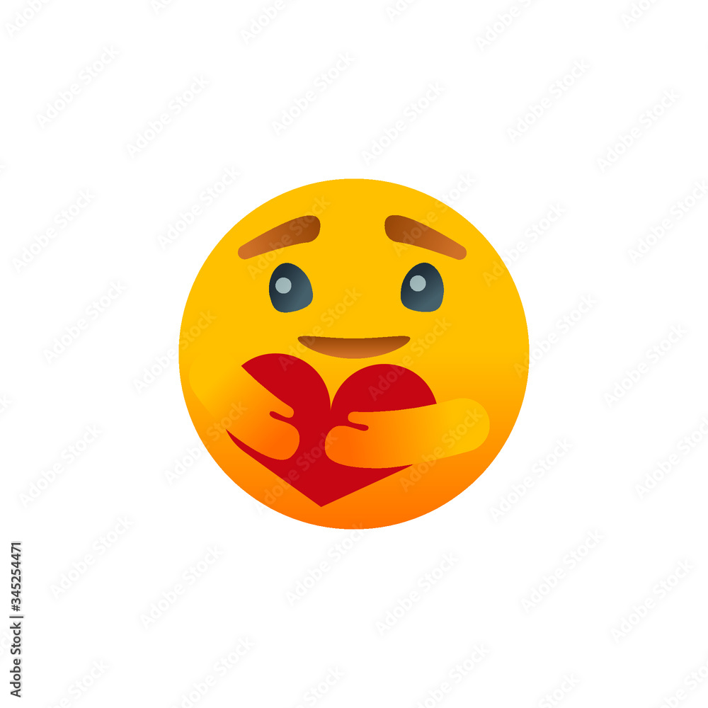 Fototapeta premium Emoticon vector, Round Yellow cartoon hugging heart love design, Popular Social Media New emoji We are in this together design isolated vector file for use in chat, email, massage and comment.