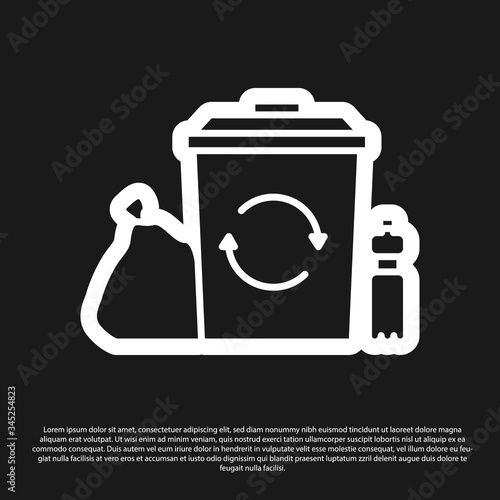 Black Recycle bin with recycle symbol icon isolated on black background. Trash can icon. Garbage bin sign. Recycle basket.  Vector Illustration