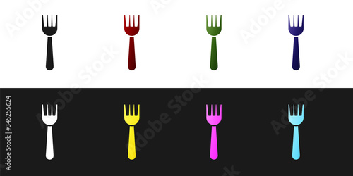 Set Disposable plastic fork icon isolated on black and white background.  Vector Illustration
