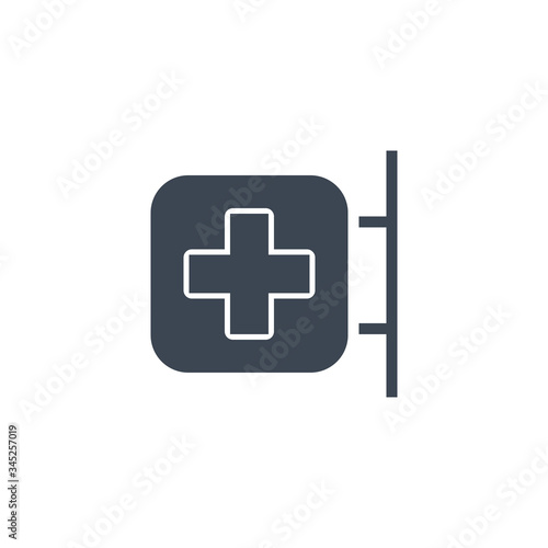 Hospital Signboard related vector glyph icon. Isolated on white background. Vector illustration.