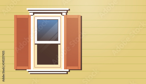 house window with shutters vintage building facade horizontal vector illustration